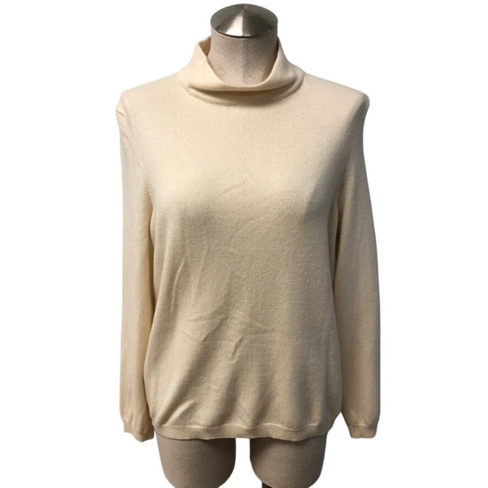 Piazza Sempione Sweater Womens IT 48 Large Cream 100% Cashmere Mock Neck Zip